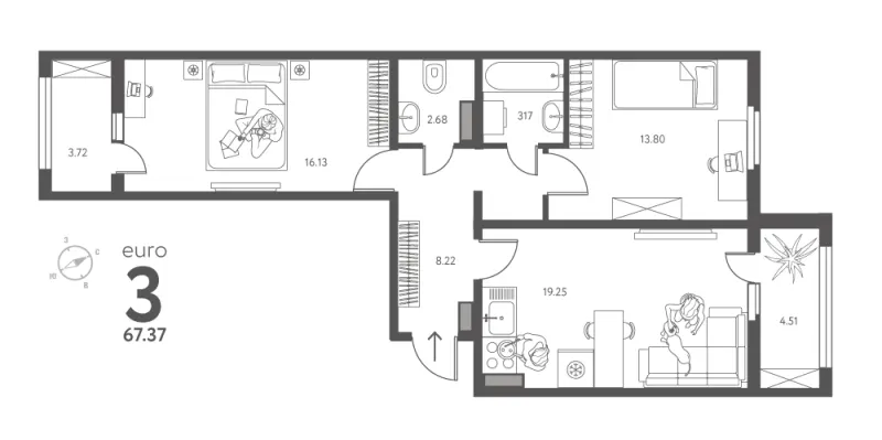 2-комн. 67.4 м²