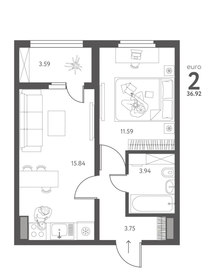 1-комн. 36.9 м²