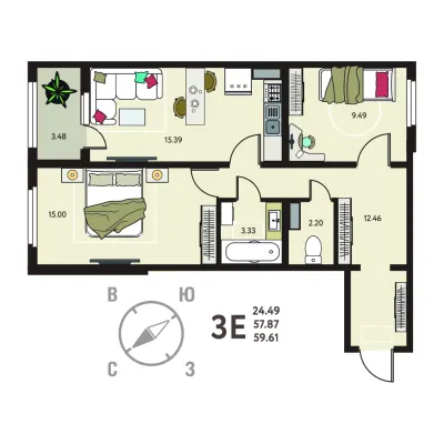 59,6 м² — планировка