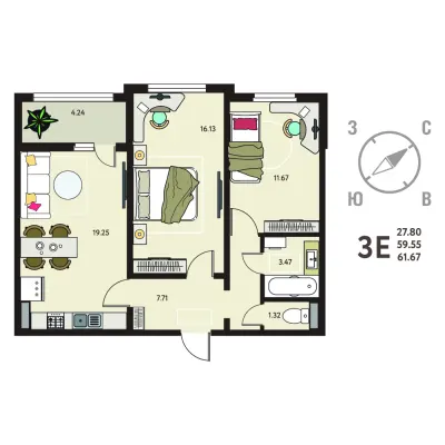 61,7 м² — планировка