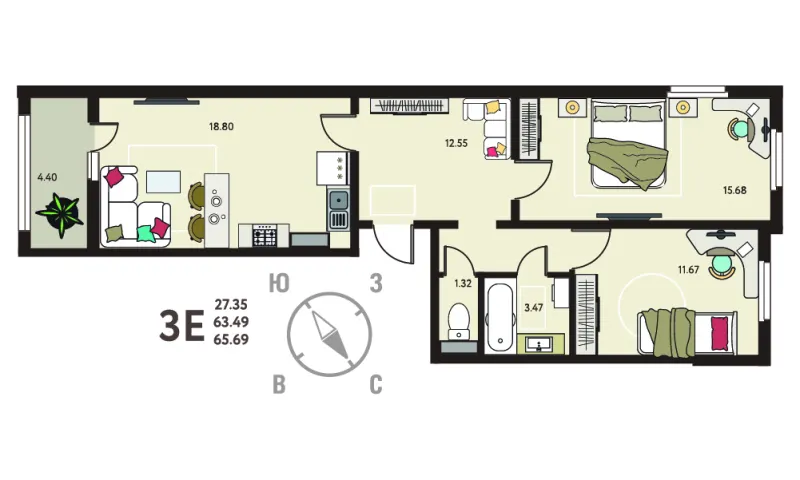 2-комн. 65.7 м²