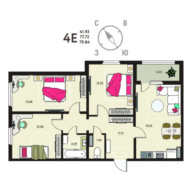 3-комн. 79.8 м²