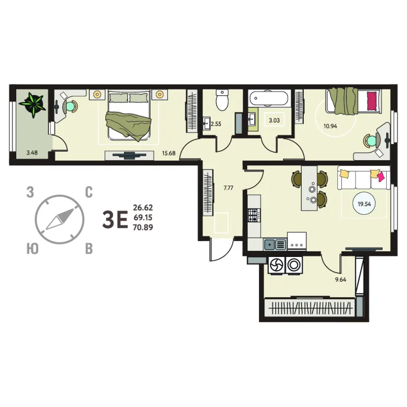 2-комн. 70.9 м²