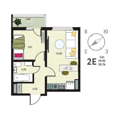 30,8 м² — планировка