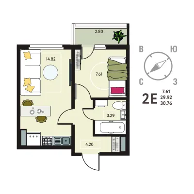30,8 м² — планировка