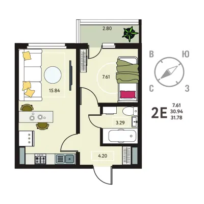 31,8 м² — планировка