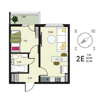31,8 м² — планировка
