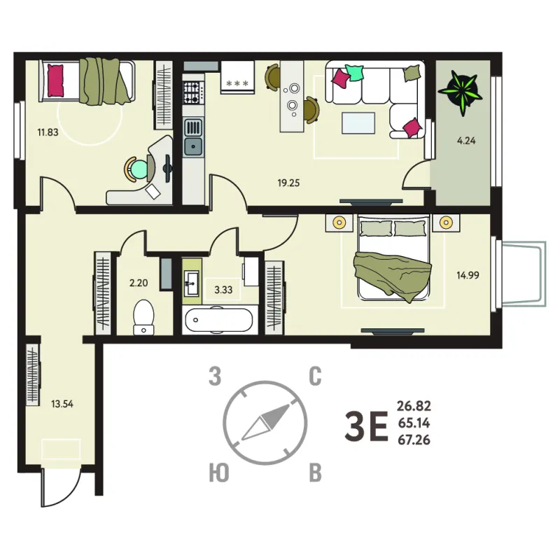 2-комн. 67.3 м²