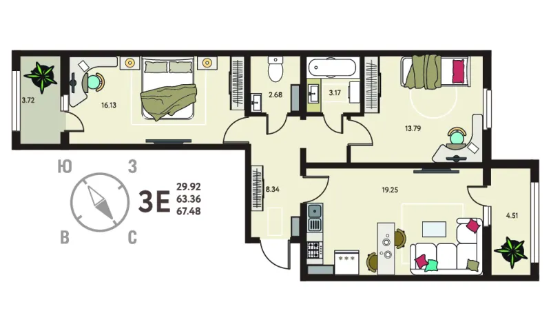 2-комн. 67.5 м²