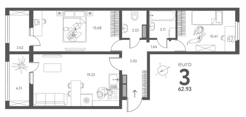 2-комн. 62.9 м²