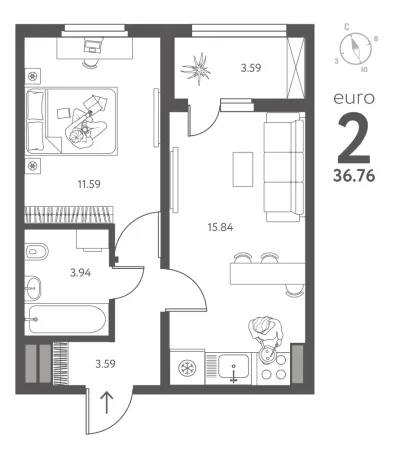 36,8 м² — планировка