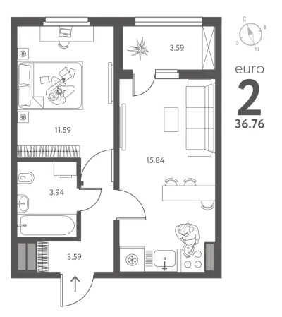 36,8 м² — планировка
