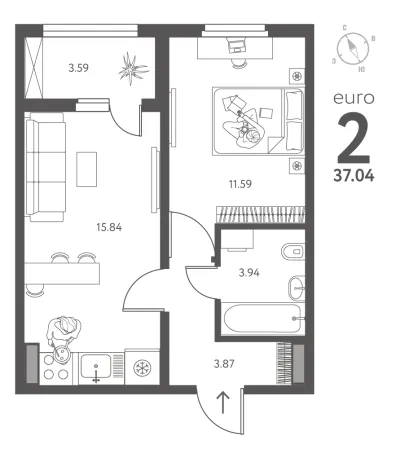 37 м² — планировка