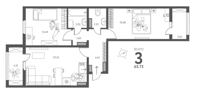 2-комн. 65.7 м²