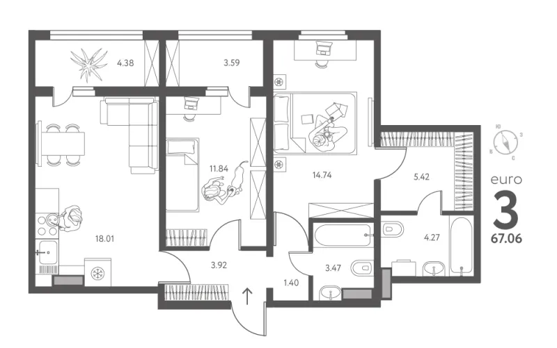 2-комн. 67.1 м²