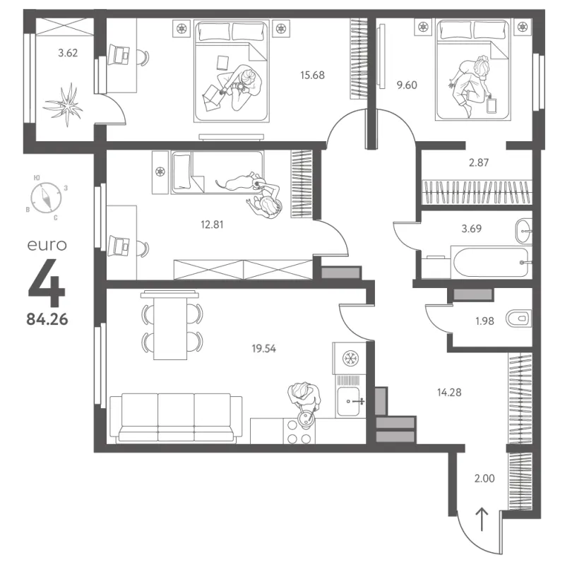 3-комн. 84.3 м²
