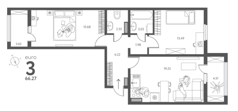 2-комн. 66.3 м²