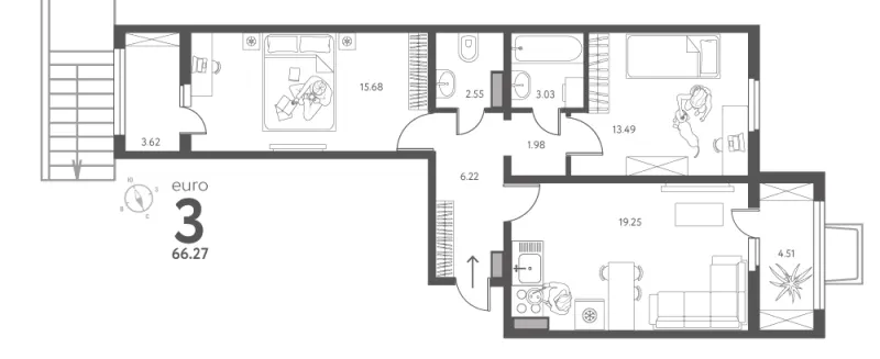 2-комн. 66.3 м²