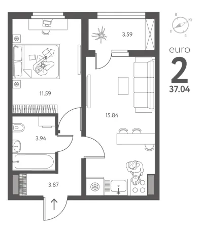 37 м² — планировка