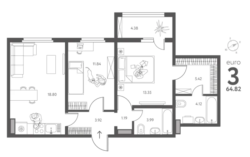 2-комн. 64.8 м²