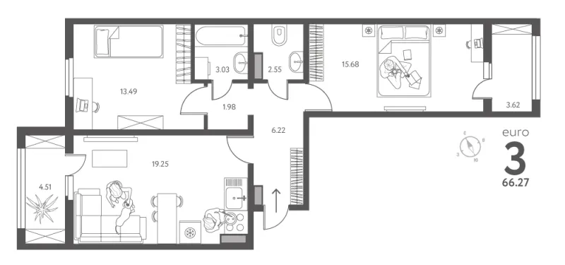2-комн. 66.3 м²