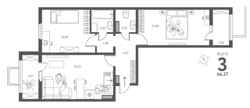 2-комн. 66.3 м²