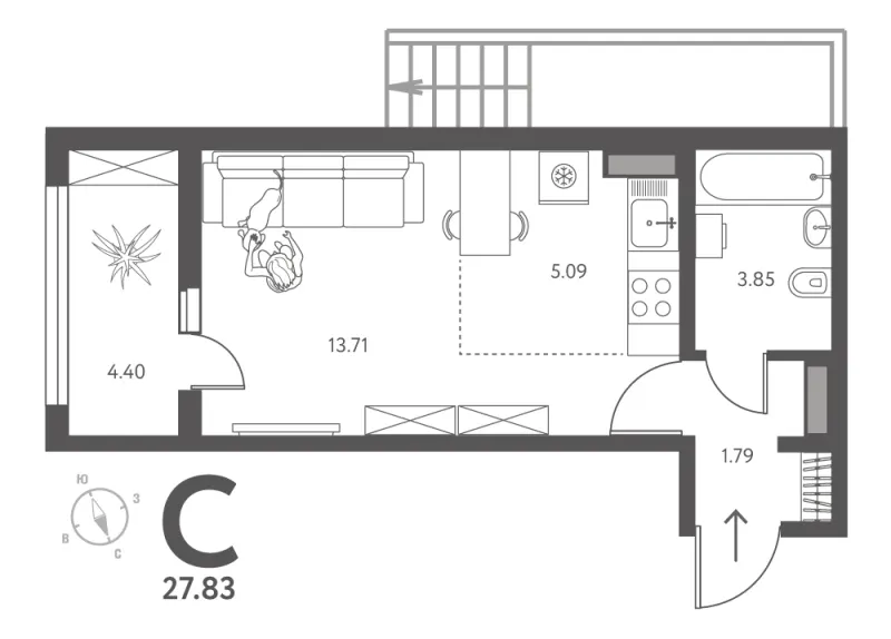 Студия 27.8 м²