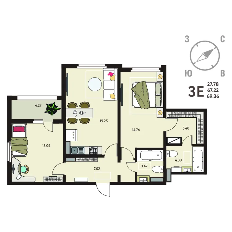 2-комн. 69.4 м²