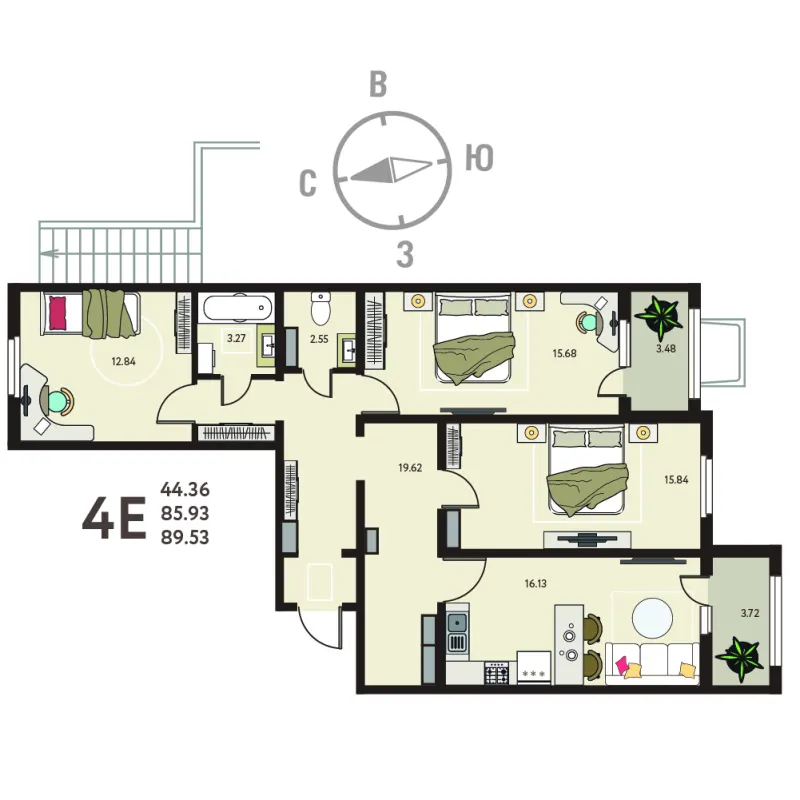 3-комн. 89.5 м²