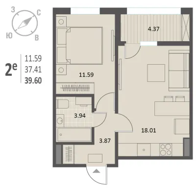 39,6 м² — планировка