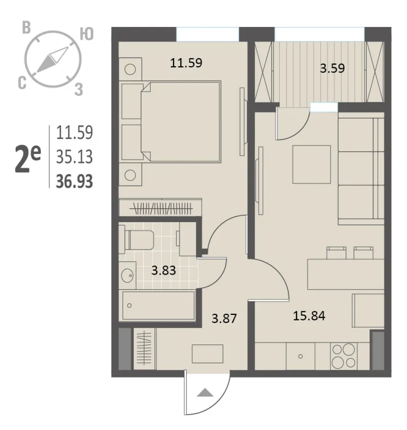 1-комн. 36.9 м²