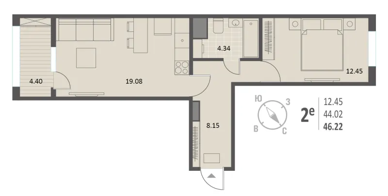 1-комн. 46.2 м²