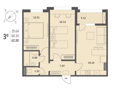 62,9 м² — планировка