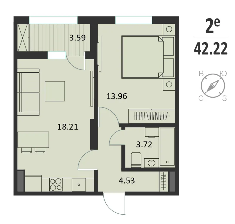 1-комн. 42.2 м²
