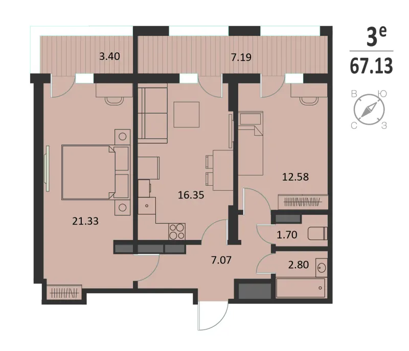 2-комн. 67.1 м²