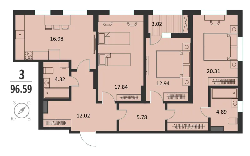 3-комн. 96.6 м²