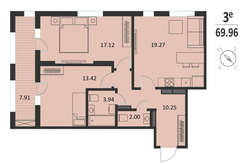 2-комн. 70 м²