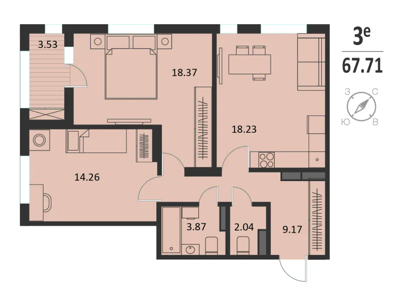 2-комн. 67.7 м²