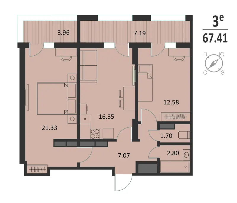 2-комн. 67.4 м²