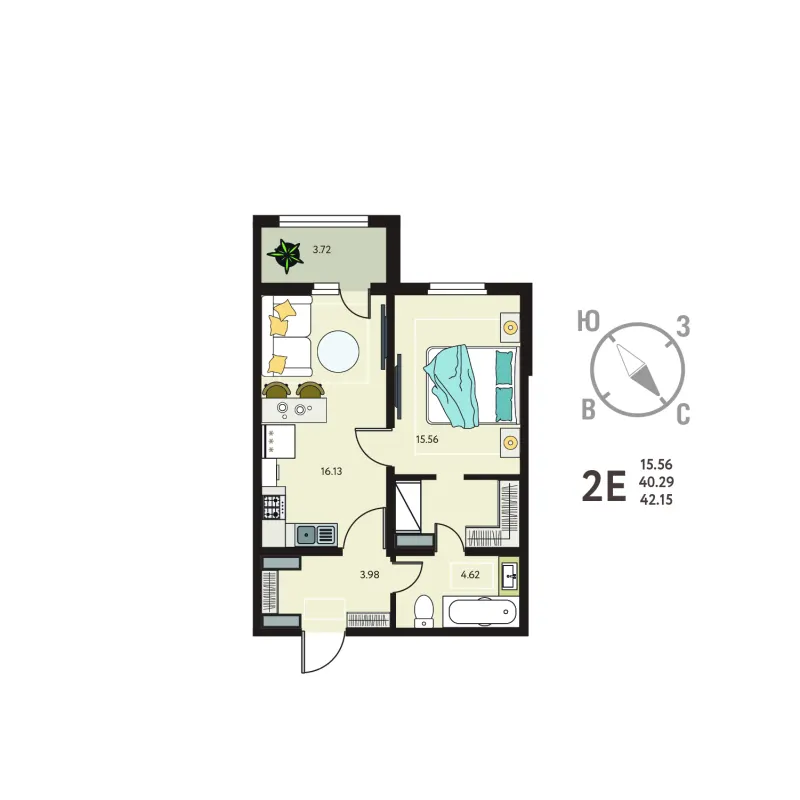 1-комн. 42.2 м²