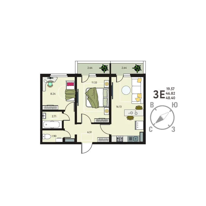 2-комн. 48.4 м²
