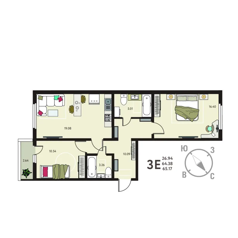 2-комн. 65.2 м²