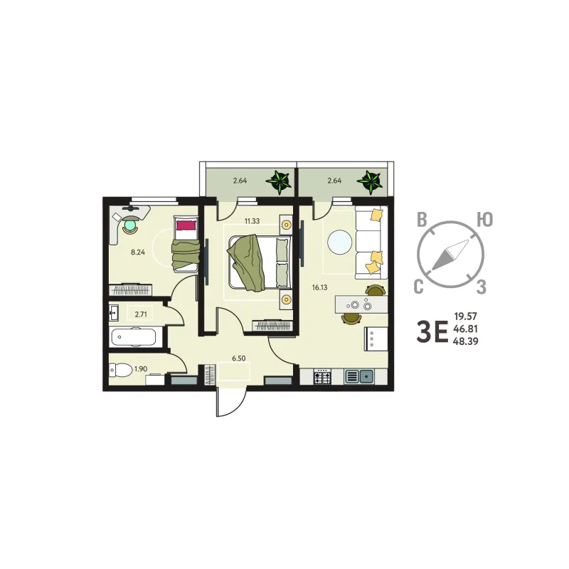 2-комн. 48.4 м²