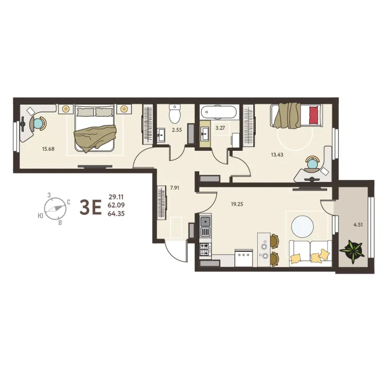 2-комн. 64.4 м²