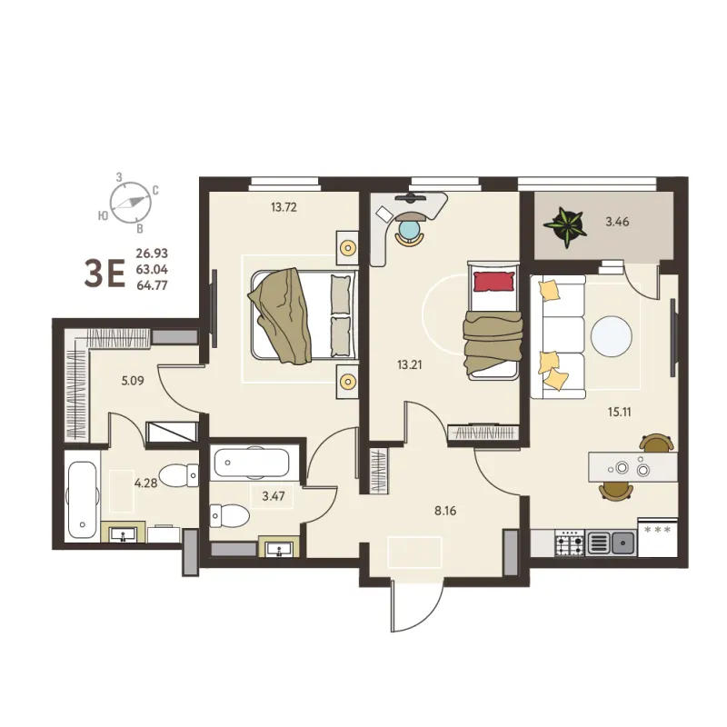 2-комн. 64.8 м²