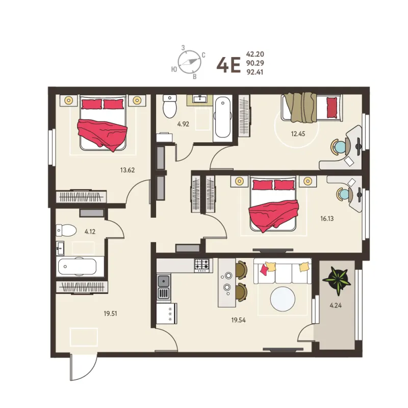 3-комн. 92.4 м²