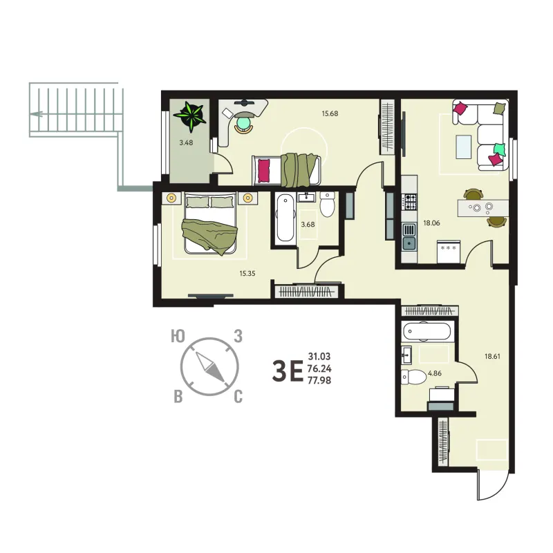 2-комн. 78 м²