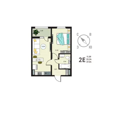 37 м² — планировка