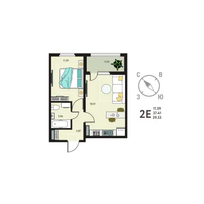 39,5 м² — планировка
