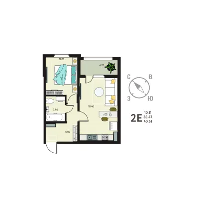 40,6 м² — планировка